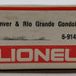 Lionel 6-9144 O Gauge Denver & Rio Grande Western Gondola #9144 LN/Box