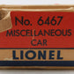 Lionel 6467 O Gauge Vintage Bulkhead Car #6467 VG/Box
