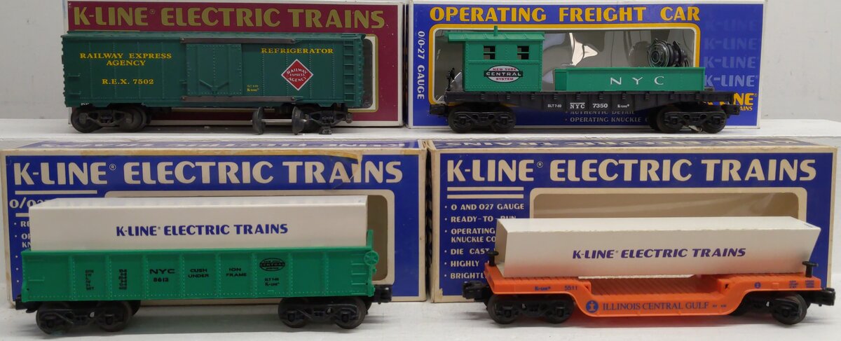 K-Line O Gauge Assorted Freight Cars: 5612, 5511, 7350, 7502 [4] VG/Box