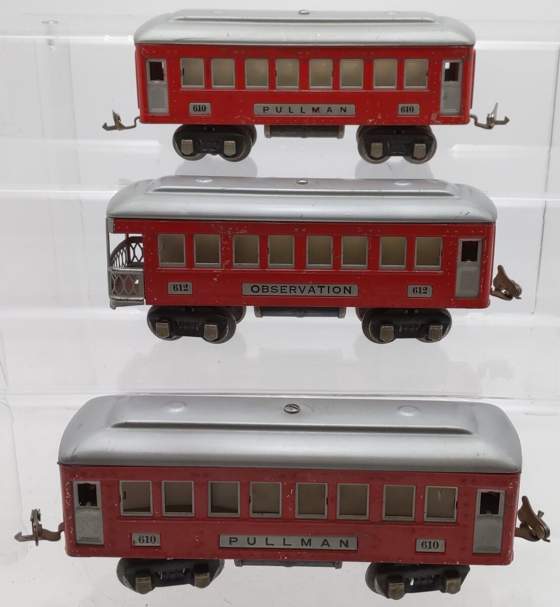 Lionel Vintage O Gauge Prewar Tinplate Passenger Cars #610,610,612 [3] VG
