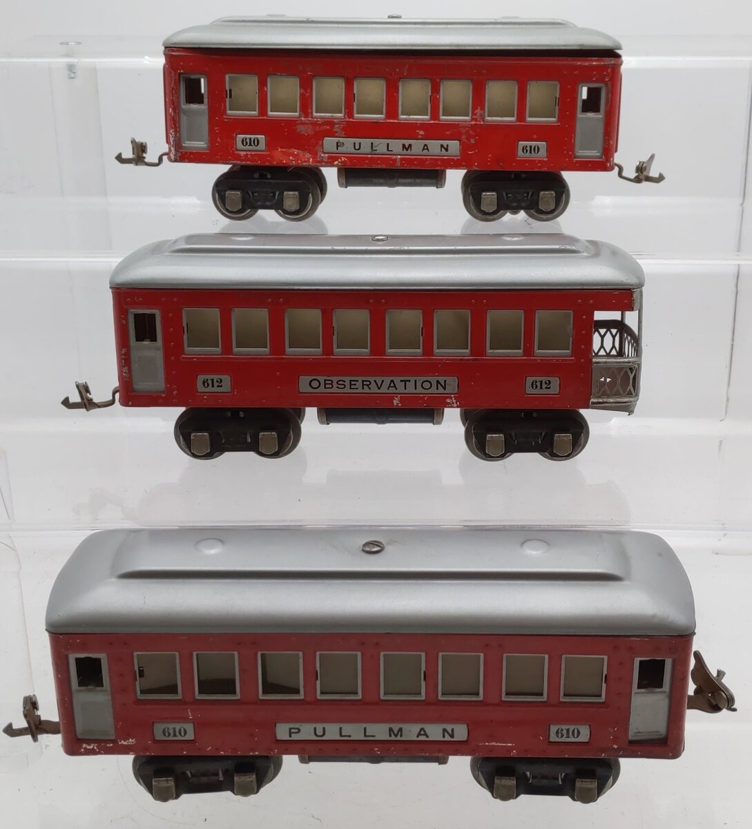 Lionel Vintage O Gauge Prewar Tinplate Passenger Cars #610,610,612 [3] VG