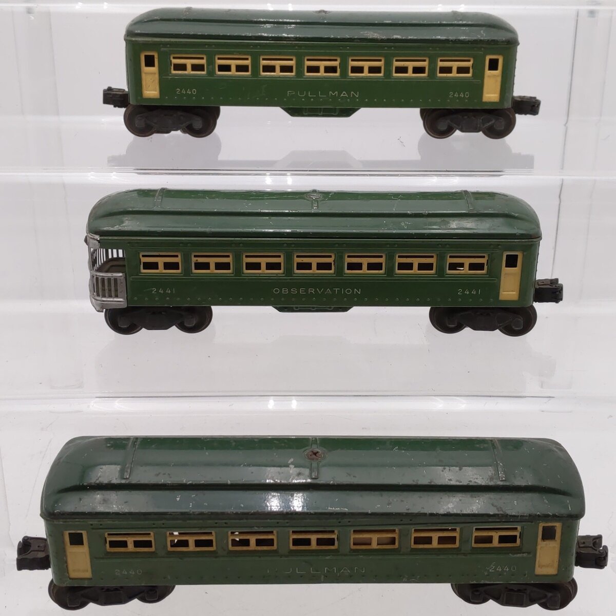 Lionel Vintage O Gauge Green Tinplate Passenger Cars #2441,2440,2440 [3] VG