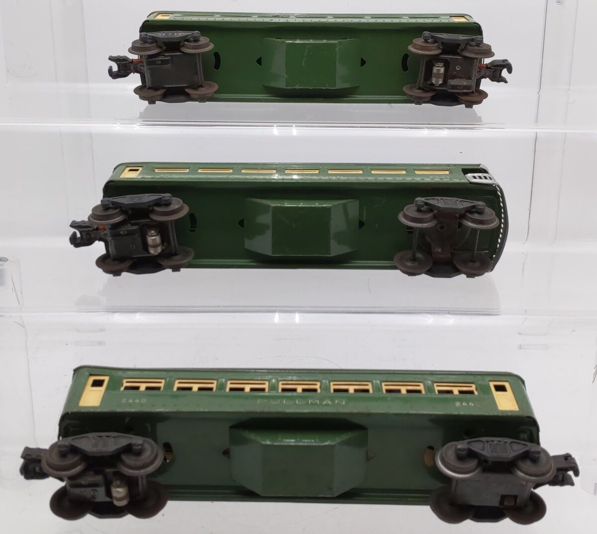 Lionel Vintage O Gauge Green Tinplate Passenger Cars #2441,2440,2440 [3] VG