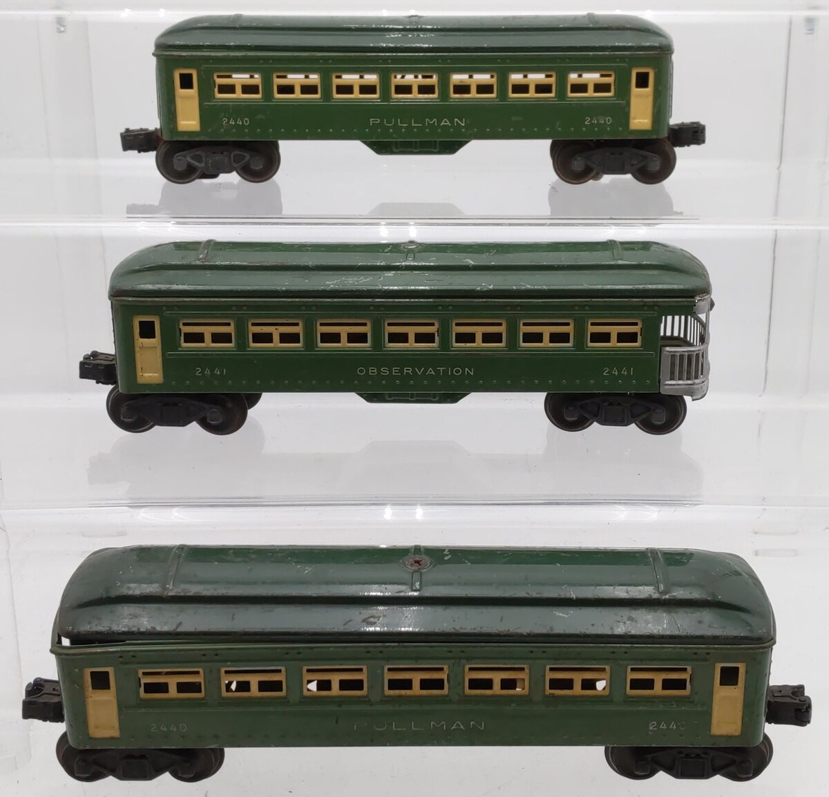 Lionel Vintage O Gauge Green Tinplate Passenger Cars #2441,2440,2440 [3] VG