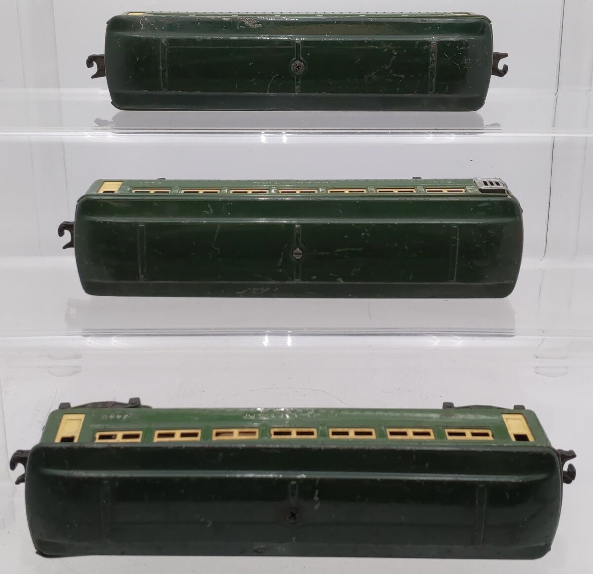 Lionel Vintage O Gauge Green Tinplate Passenger Cars #2441,2440,2440 [3] VG