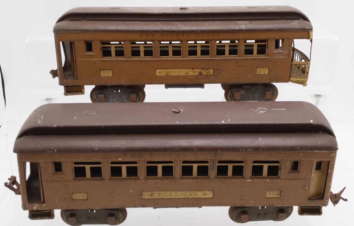 Lionel Vintage Standard Gauge Lionel Lines Tinplate Passenger Cars #309/#312 [2] VG