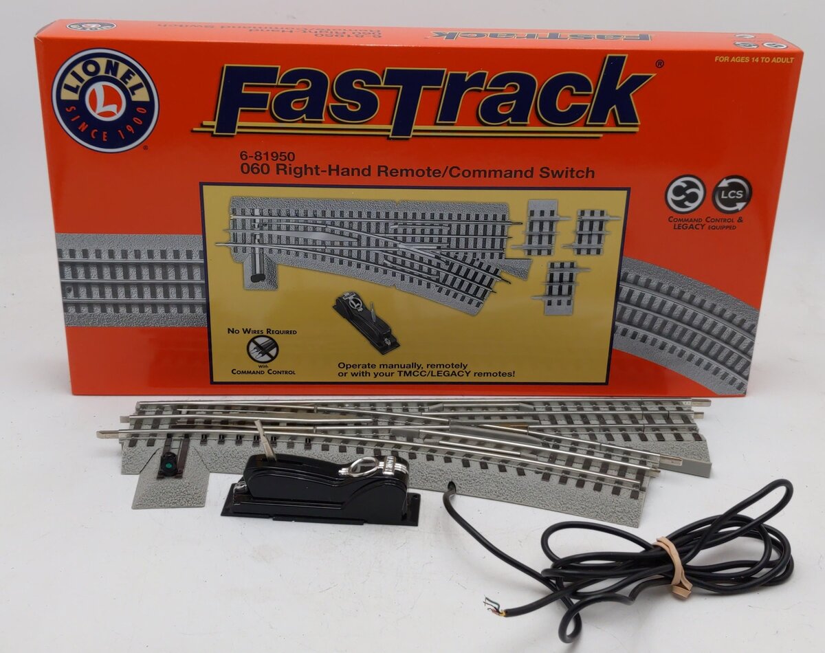 Lionel 6-81950 O O60 FasTrack Remote Right Hand Remote Command Switch Turnout VG/Box
