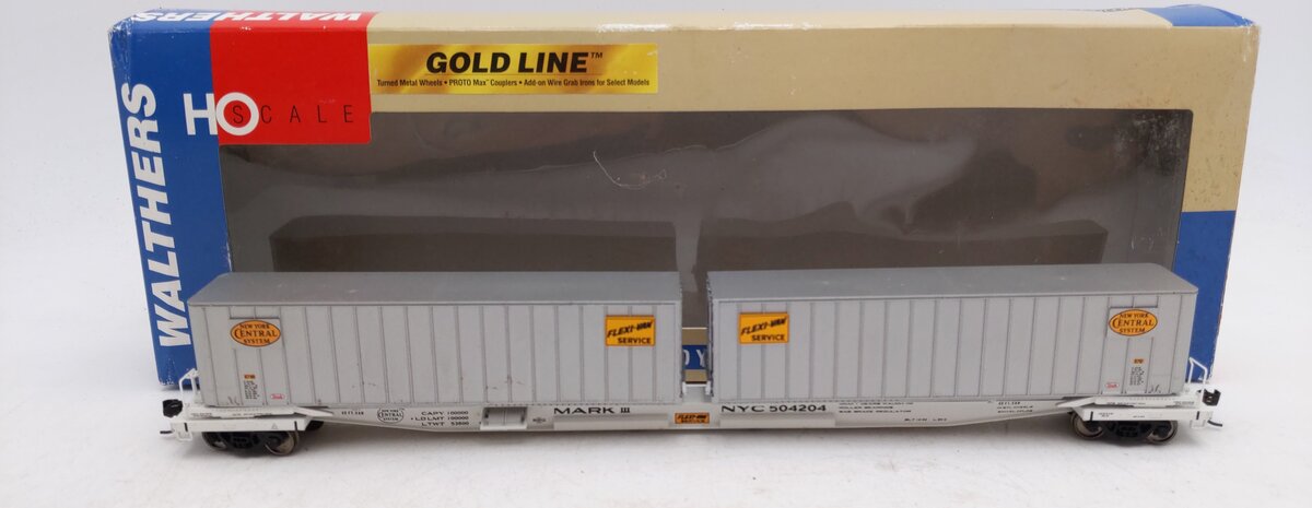 Walthers 932-23925 HO NYC Gold Line Flexi-Van Flatcar w/Two Trailers EX