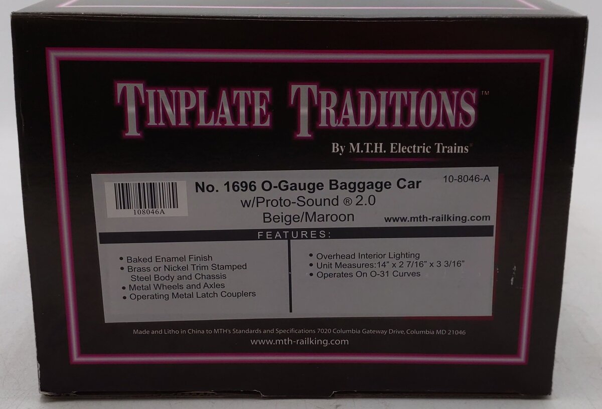 MTH 10-8046-A No.1696 O Gauge Tinplate Beige/Maroon Baggage Car EX/Box