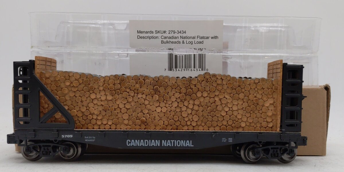 Menards 279-3434 O Canadian National Flatcar w/ Log Load VG/Box