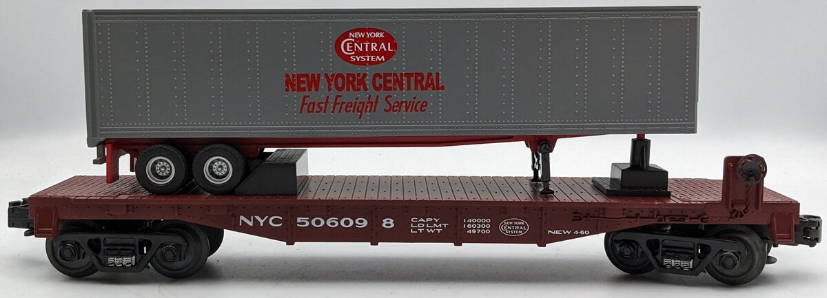 MTH 30-7014D O Gauge New York Central Flat Car w/Trailer #506098 LN/Box
