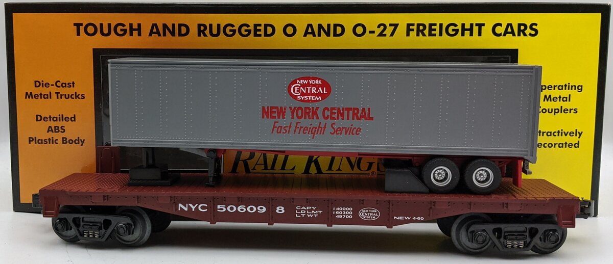 MTH 30-7014D O Gauge New York Central Flat Car w/Trailer #506098 LN/Box