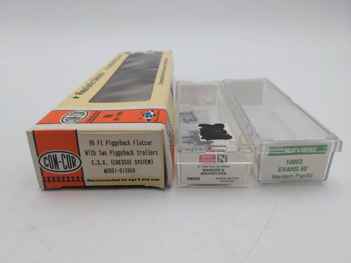 BevBel, Con-Cor And Micro-Trains N Scale Assorted Train Cars [3] EX/Box