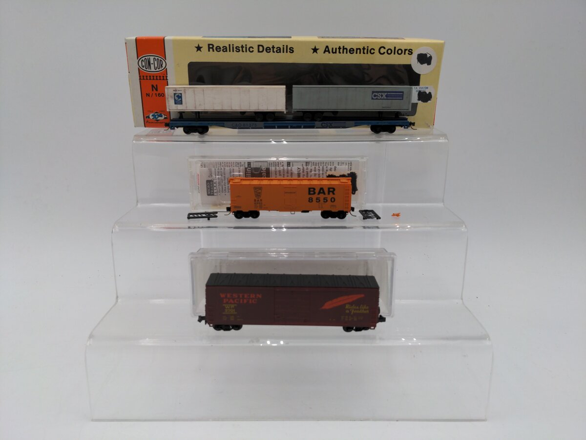 BevBel, Con-Cor And Micro-Trains N Scale Assorted Train Cars [3] EX/Box