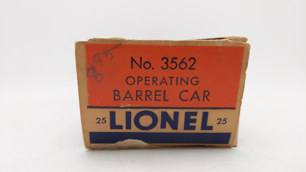 Lionel 3562-25 Vintage O Gray AT&SF Operating Barrel Car with Blue Letters VG/Box