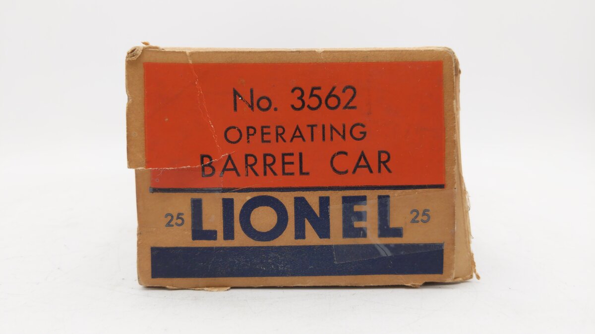 Lionel 3562-25 Vintage O Gray AT&SF Operating Barrel Car with Blue Letters VG/Box