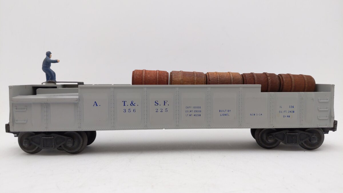 Lionel 3562-25 Vintage O Gray AT&SF Operating Barrel Car with Blue Letters VG/Box