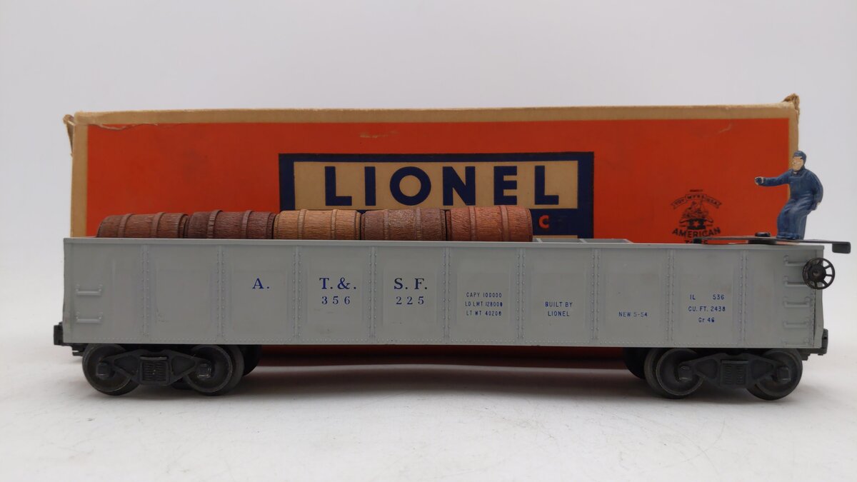 Lionel 3562-25 Vintage O Gray AT&SF Operating Barrel Car with Blue Letters VG/Box