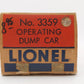 Lionel 3359 Vintage O Operating Twin Bin Dump Car VG/Box