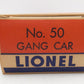 Lionel 50 Vintage O Motorized Gang Car VG/Box