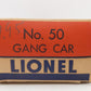 Lionel 50 Vintage O Motorized Gang Car VG/Box