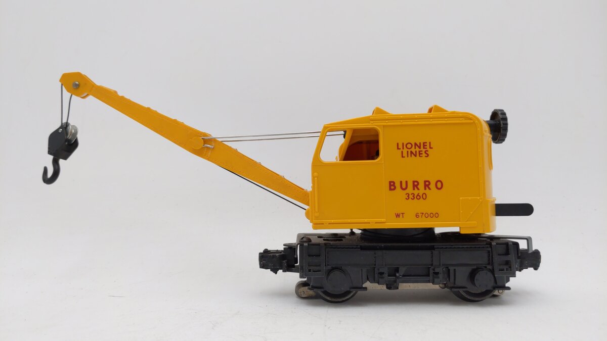 Lionel 3360 Vintage O Gauge Postwar Operating Burro Crane Car VG