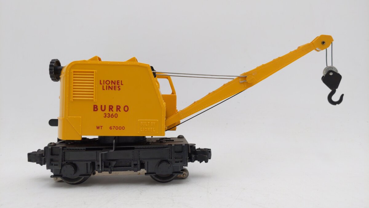 Lionel 3360 Vintage O Gauge Postwar Operating Burro Crane Car VG