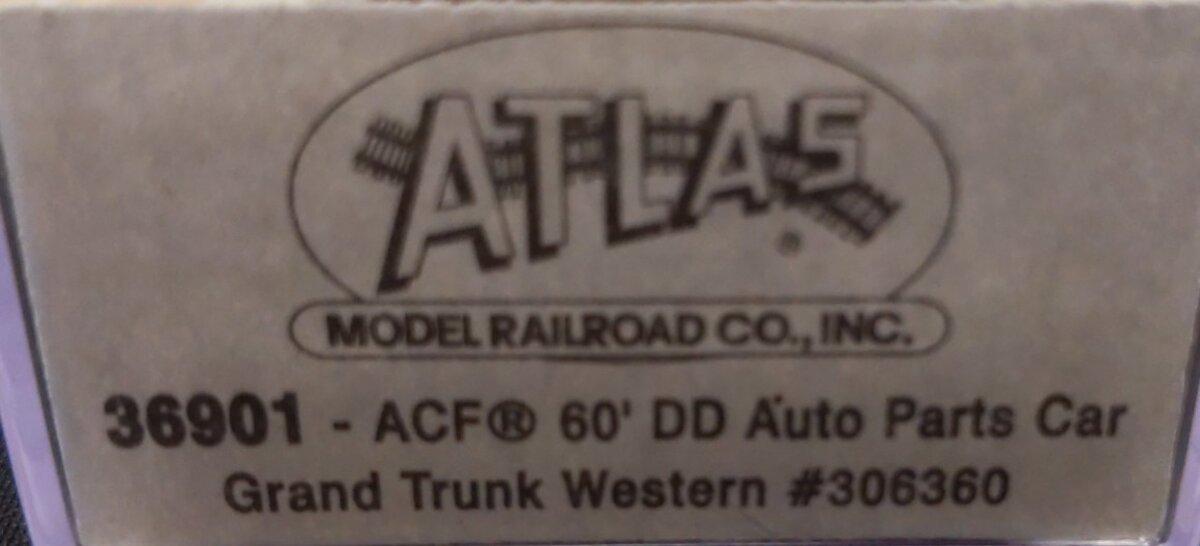 Atlas 36901 N Scale Grand Trunk Western 60' DD Auto parts Car #306360 LN/Box