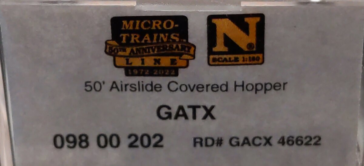 Micro-Trains 09800202 N GACX 50' Two-Bay Airslide Hopper #46622 LN/Box