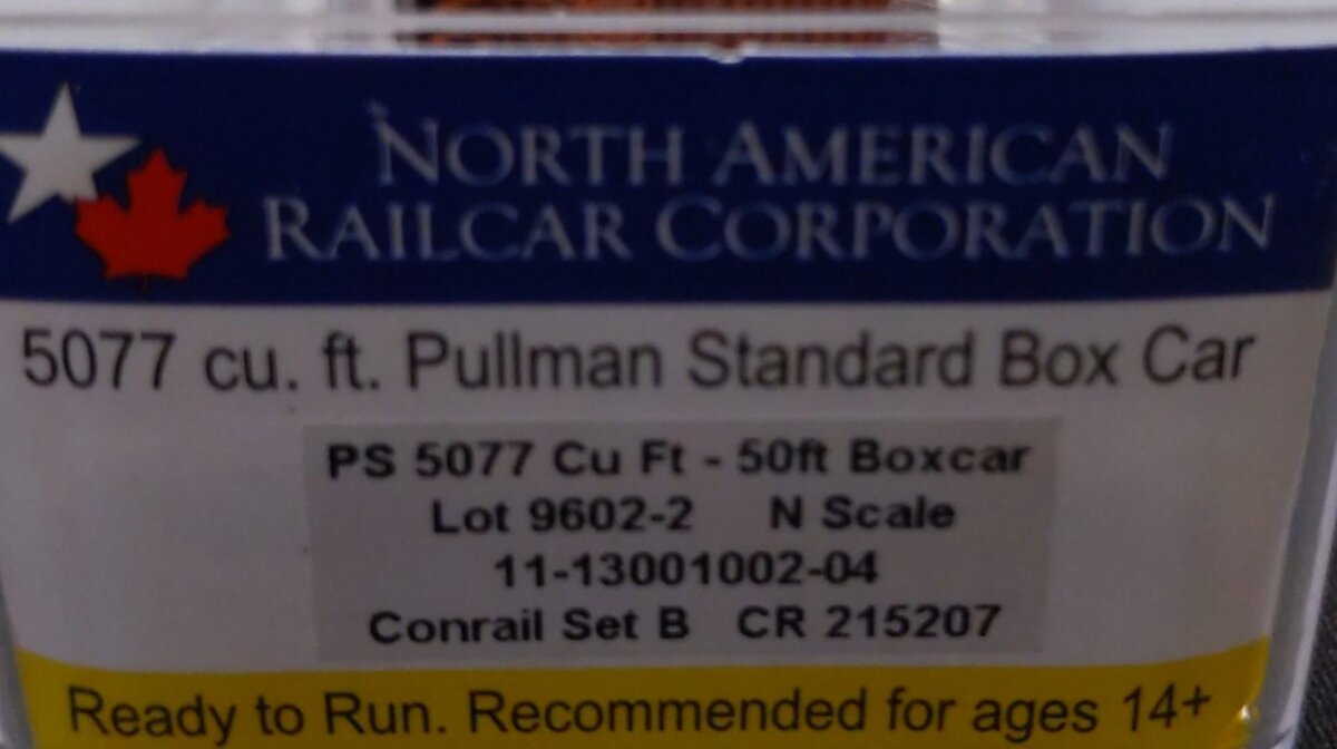 NARC 11-13001002-04 N Scale Conrail PS 5077 cu Ft 50ft Pullman Boxcar #215207 LN/Box
