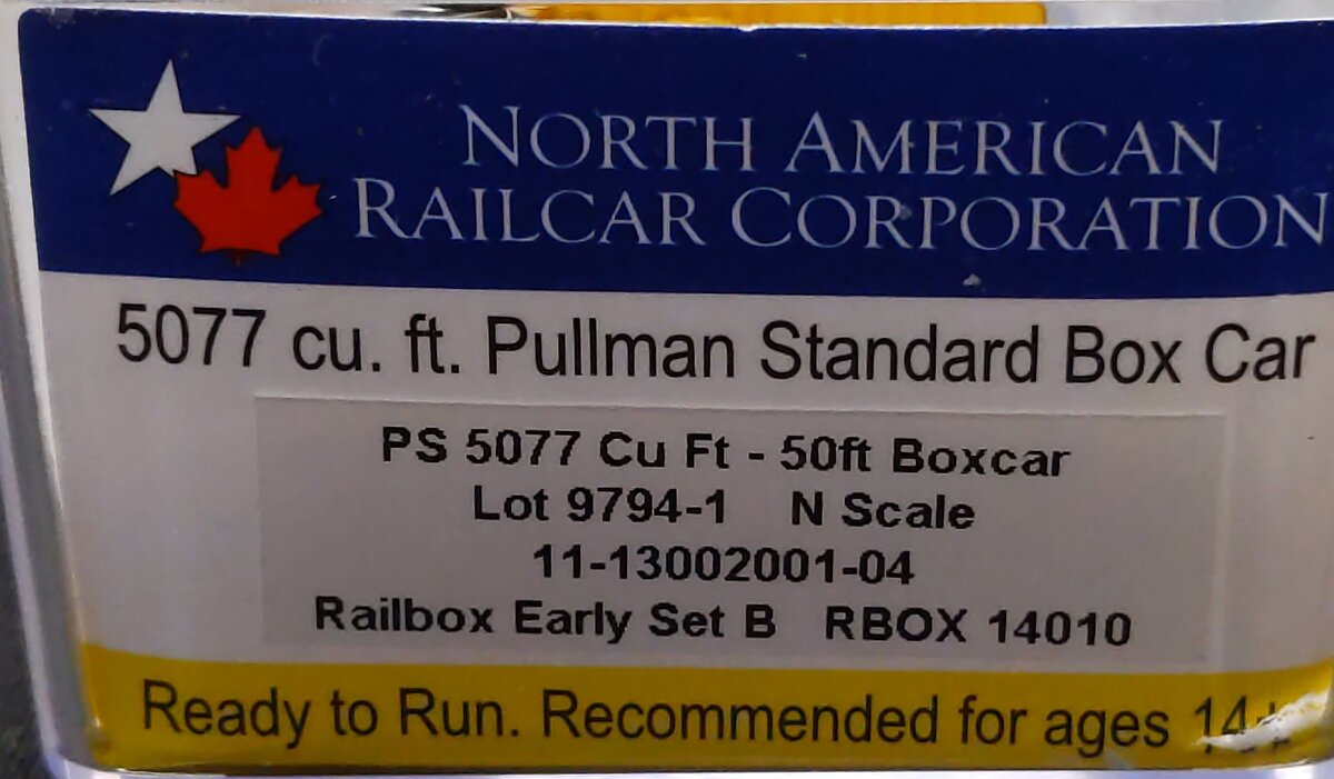 NARC 11-13002001-04 N Railbox 50FT Boxcar #14010 LN/Box