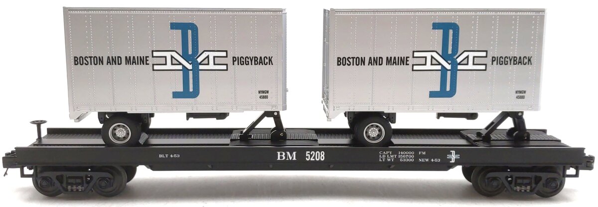 MTH 20-98411 Boston & Maine Flatcar with 2 20' Trailers LN/Box