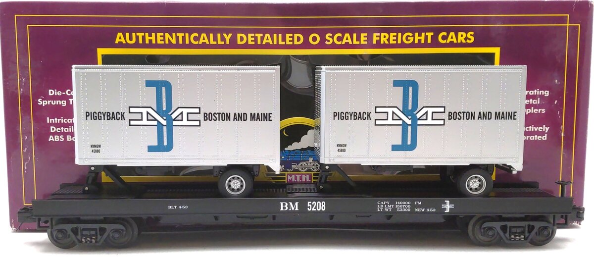 MTH 20-98411 Boston & Maine Flatcar with 2 20' Trailers LN/Box