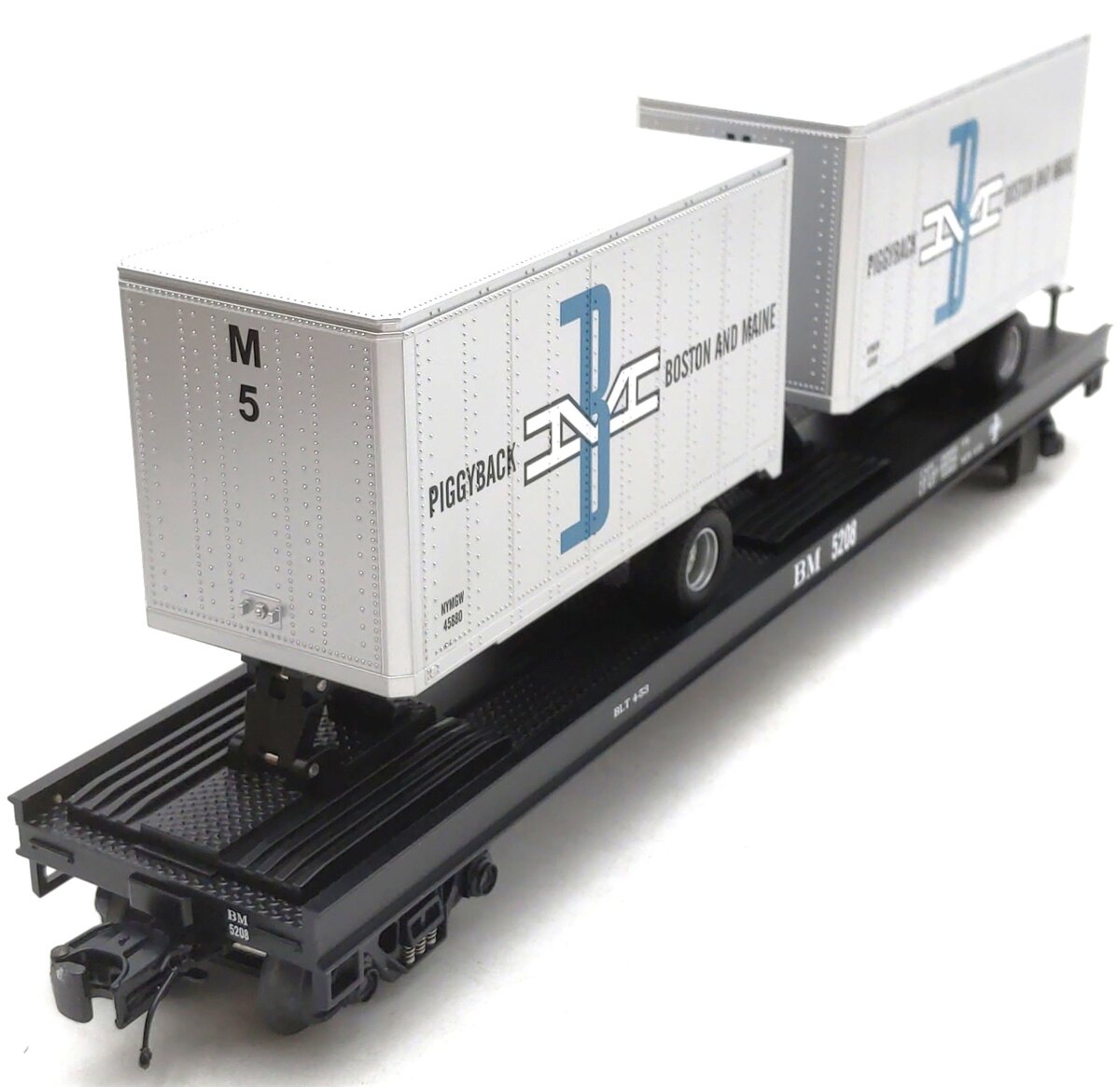 MTH 20-98411 Boston & Maine Flatcar with 2 20' Trailers LN/Box