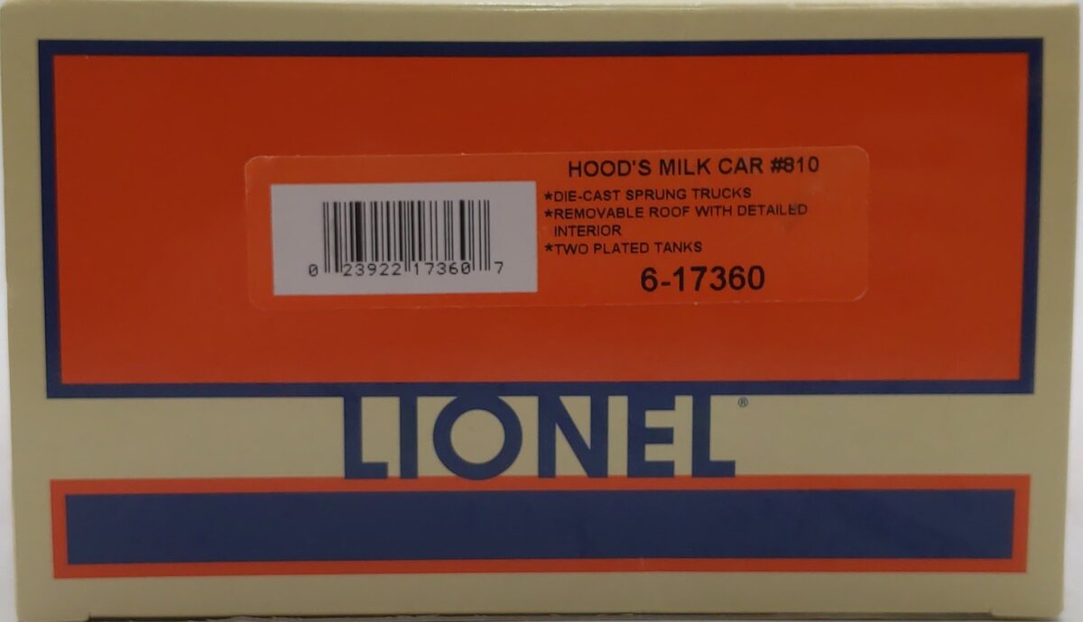 Lionel 6-17360 O Gauge Hood's Milk Car #810 NIB
