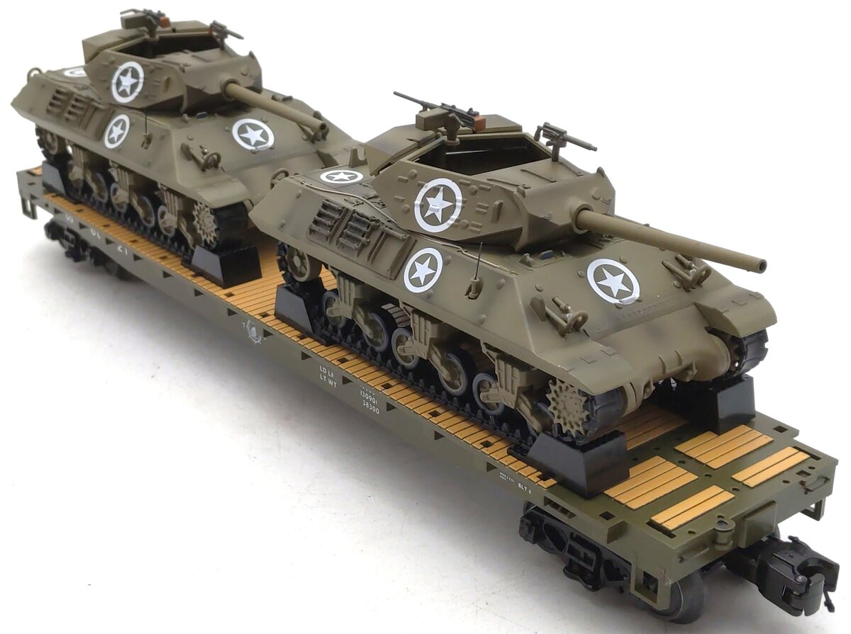 MTH 20-95326 O Gauge US Army Flatcar  with M10 Wolverine Tanks #609210 NIB