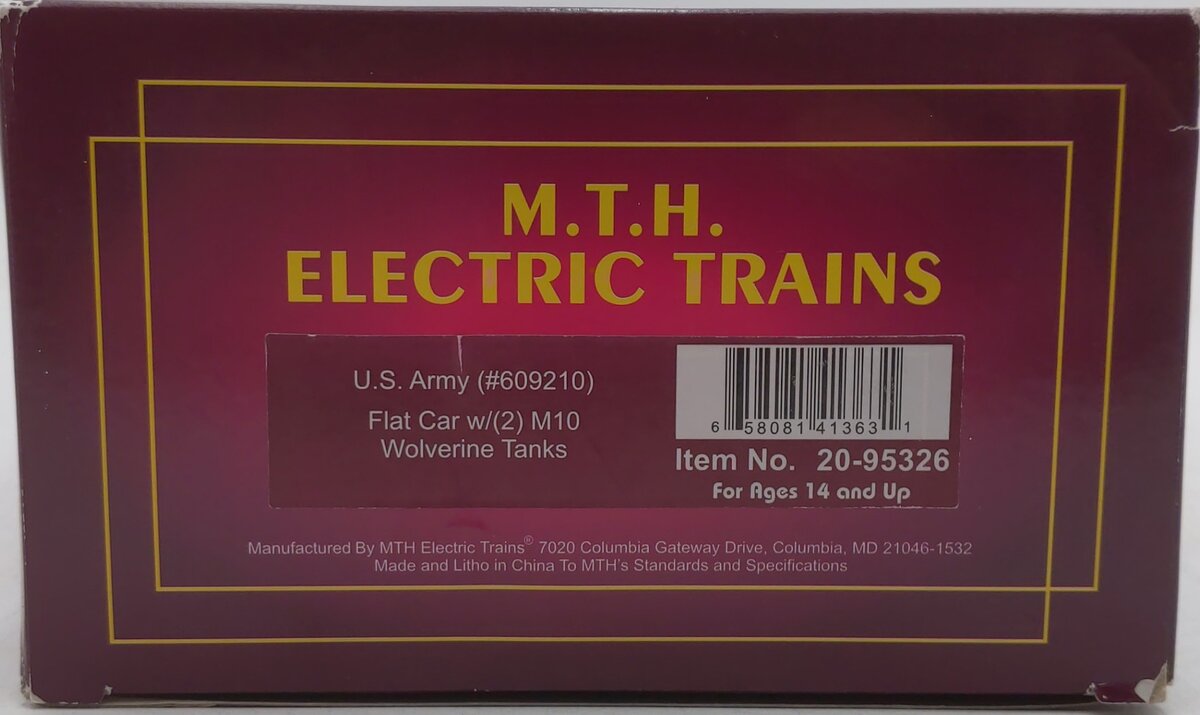 MTH 20-95326 O Gauge US Army Flatcar  with M10 Wolverine Tanks #609210 NIB