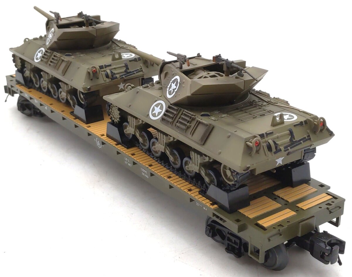 MTH 20-95326 O Gauge US Army Flatcar  with M10 Wolverine Tanks #609210 NIB