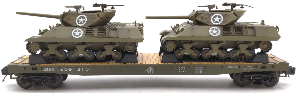 MTH 20-95326 O Gauge US Army Flatcar  with M10 Wolverine Tanks #609210 NIB