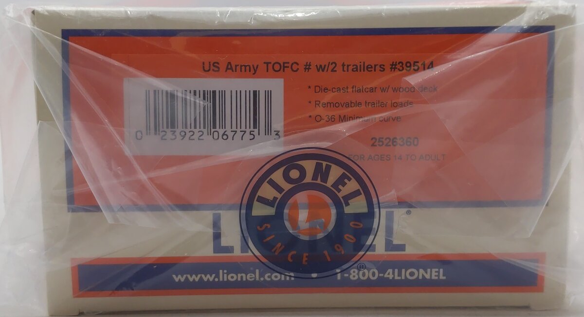 Lionel 2526360 O US Army TOFC Flatcar with 2 Trailers #39514 MT/Box