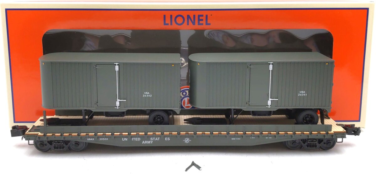 Lionel 2526350 O US Army TOFC Flatcar with 2 Trailers #39500 EX/Box