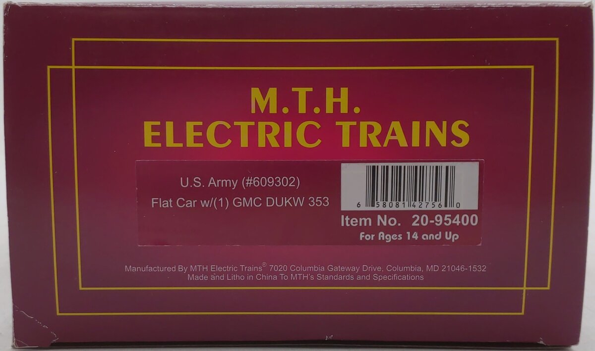 MTH 20-95400 O U.S. Army Premier Flatcar with GMC DUKW 353 #609300 LN/Box