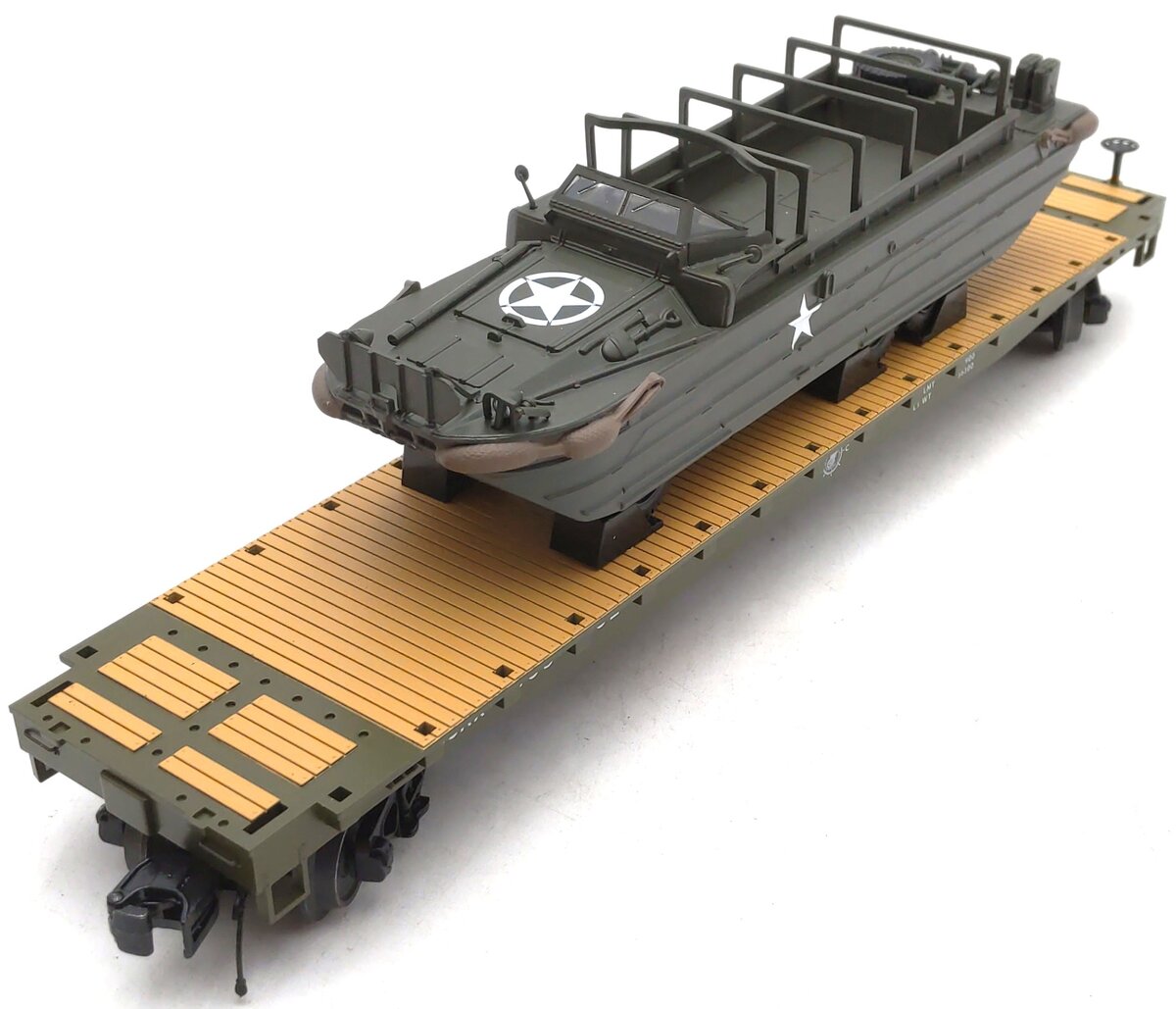 MTH 20-95400 O U.S. Army Premier Flatcar with GMC DUKW 353 #609300 LN/Box