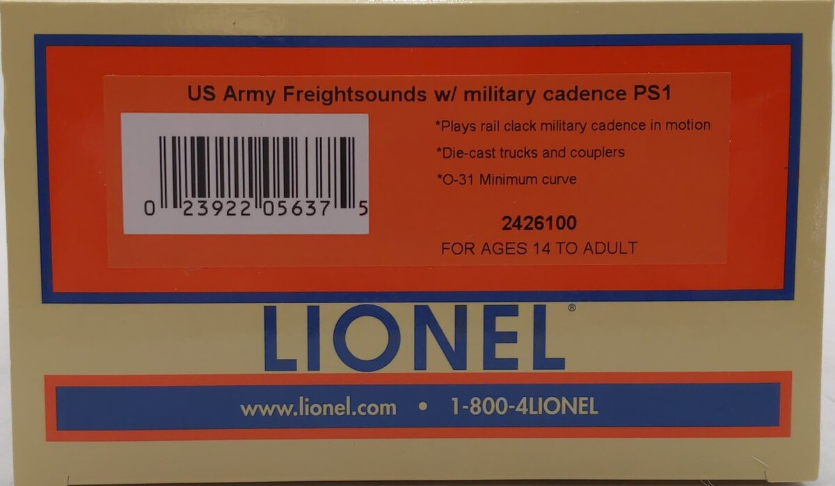 Lionel 2426100 O US Army Patriotsounds PS-1 Boxcar #26884 LN/Box