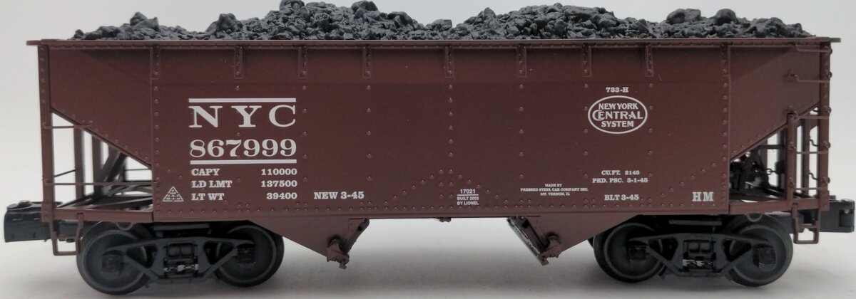 Lionel 6-17021 O Gauge New York Central 2-Bay Offset Hopper w/Load #867999 EX/Box