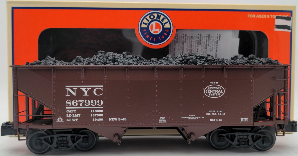 Lionel 6-17021 O Gauge New York Central 2-Bay Offset Hopper w/Load #867999 EX/Box
