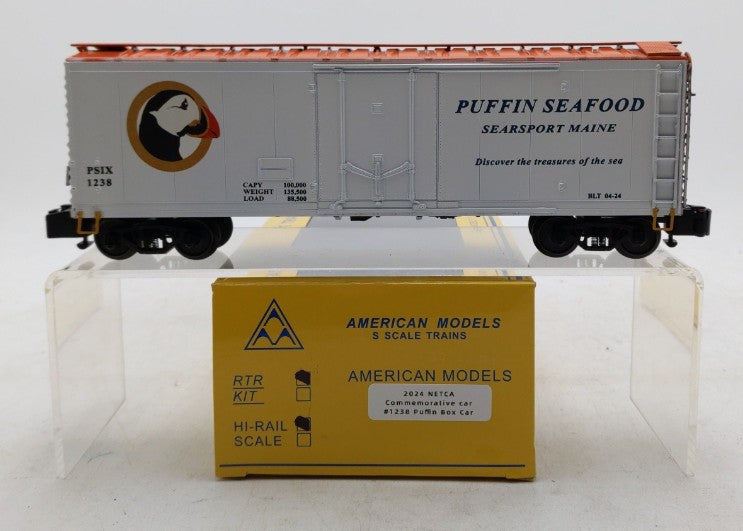 American Models S Scale 2024 NECTA Commemorative Puffin Boxcar #1238 LN/Box