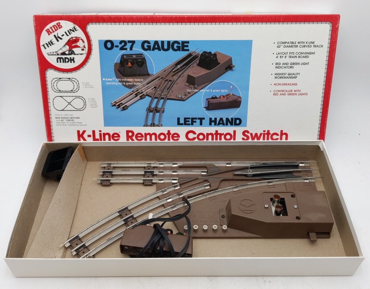 K-Line K-0275 O-27 Gauge 42" Left Hand Remote Switch Turnout EX/Box