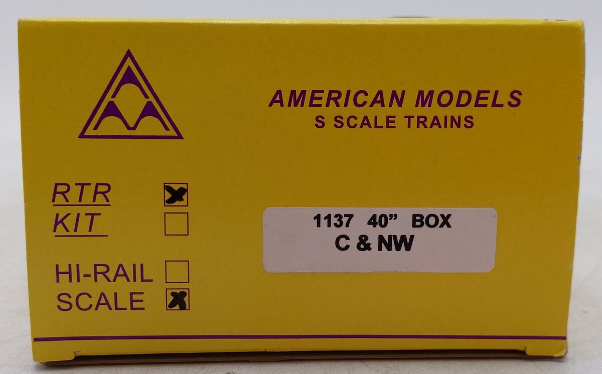 American Models 1137 S Scale C&NW 40' Box Car w/ Scale Wheels #80037 EX/Box