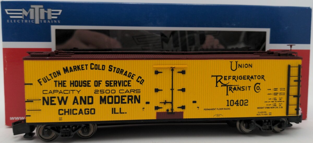 MTH 35-78004 S Gauge URTX Fulton Market 40’ Woodsided Reefer Car #10402 LN/Box